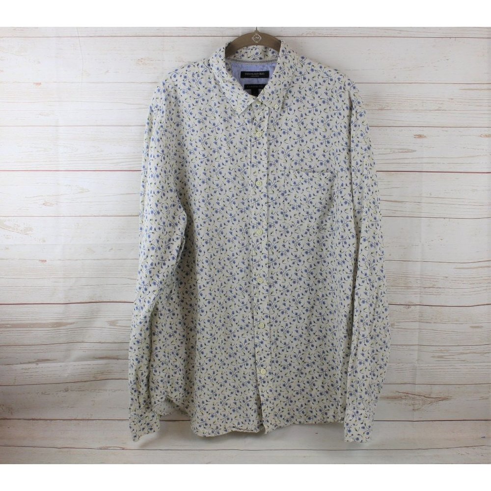 Banana Republic Camden Fit Linen Button Down Floral Long Sleeve Men's L